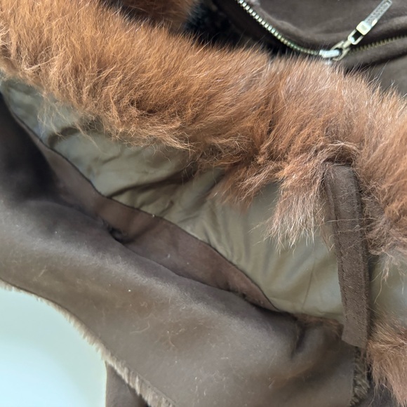 Wilsons Leather Brown Faux Shearling Coat Real Fox Fur Removable Collar Woman M - Picture 8 of 16